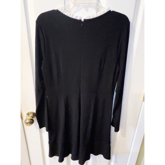 LOFT Black Dress Womens Sz 8 White Ruffle Collar Flowy Dark Romantic goth whimsy - Picture 9 of 10